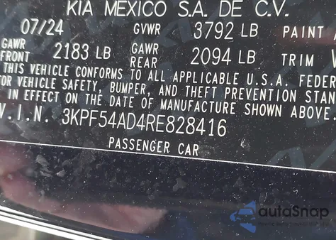 2024 Kia Forte Gt-Line z USA, uszkodzony, nr VIN 3KPF54AD4RE828416